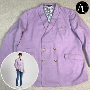 INDOCHINO Men's Blazer 50R Double-Breasted Gold-Buttons Purple Made For You Coat